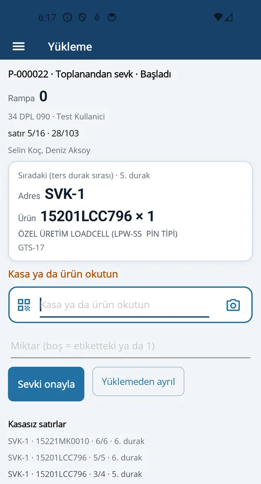 El terminalinde yükleme: beklenen kasalar, ters durak sırasıyla öneri ve ekip