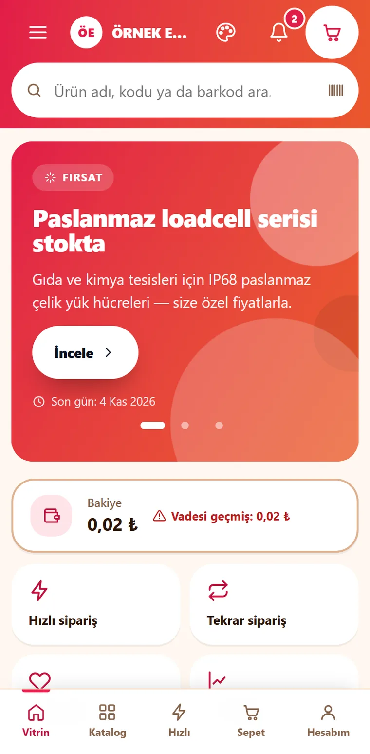 Depologi B2B vitrini telefonda — Canlı tema