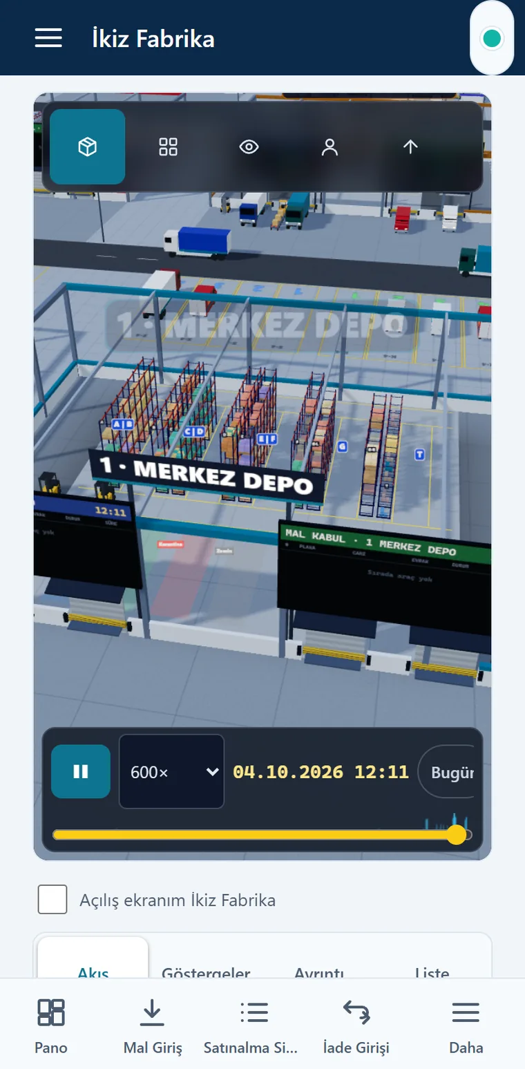 Depologi İkiz Fabrika ekranı — mobil görünüm