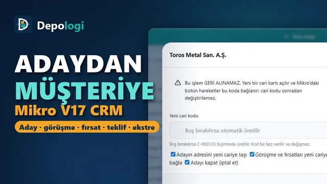 CRM: adaydan müşteriye, Mikro V17 cari kartı üzerinde — video
