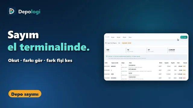 Depo sayımı el terminalinde: okut, farkı gör, fark fişi kes — video